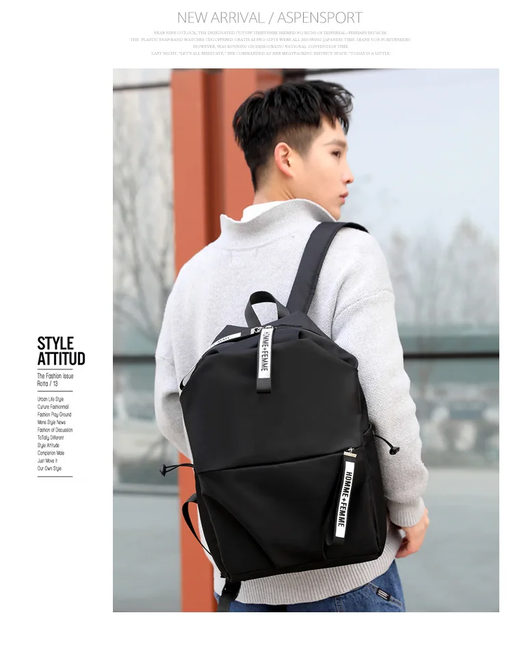 Foreign Trade New Style Dacron Solid Color Simple Top Grade Men's Backpack Trend USB Rechargeable Outdoor Sports Backpack