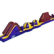 Giant Inflatable Obstacle Course Combine With Inflatable Water Slide Challenging Course Inflatable Pool Race Sports