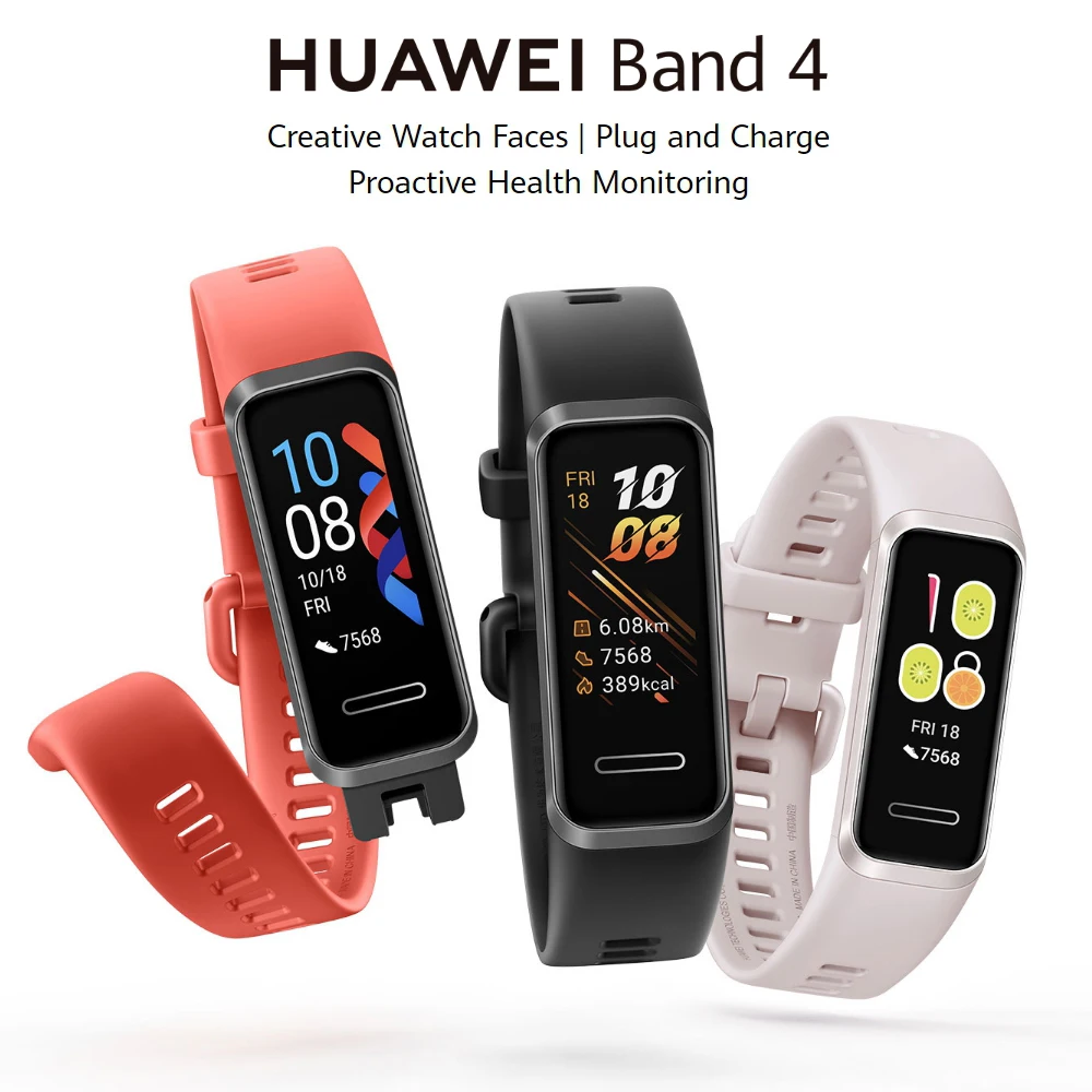 Оригинальные Смарт-часы huawei Band 4, смарт-браслет, музыкальный контроль, пульсометр, монитор здоровья, новые часы с usb-разъемом, зарядка