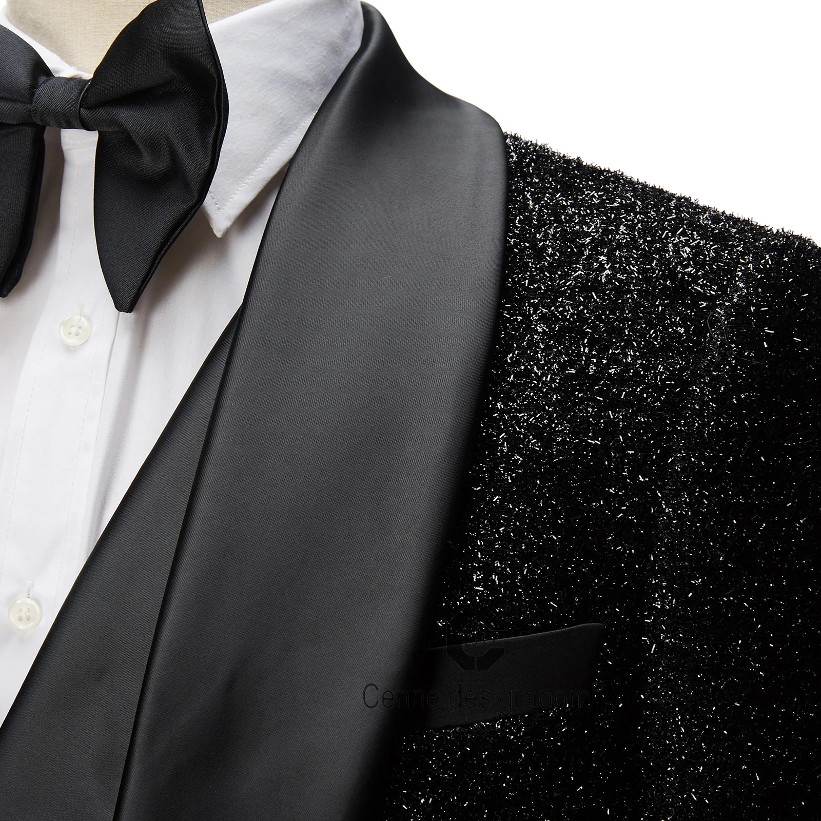 Cenne Des Graoom Latest Coat Design Men Suits Tailor-Made Tuxedo 3 Pieces Blazer Wedding Party Singer Groom Costume Homme Black 3
