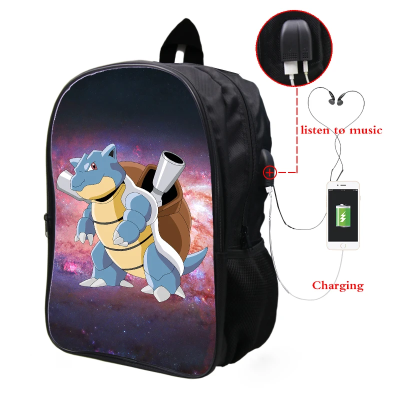 2 Pokemon Blastoise Galaxy Космический рюкзак Многофункциональный USB зарядка Разъем для наушников ноутбук рюкзак для подростков мужчин и женщин школьные сумки - Цвет: 2