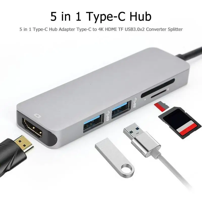 USB C концентратор тип-c до 4K HDMI SD/TF кардридер 2 USB3.0 адаптер разветвитель для MacBook samsung Galaxy S9/S8 huawei P20 Pro