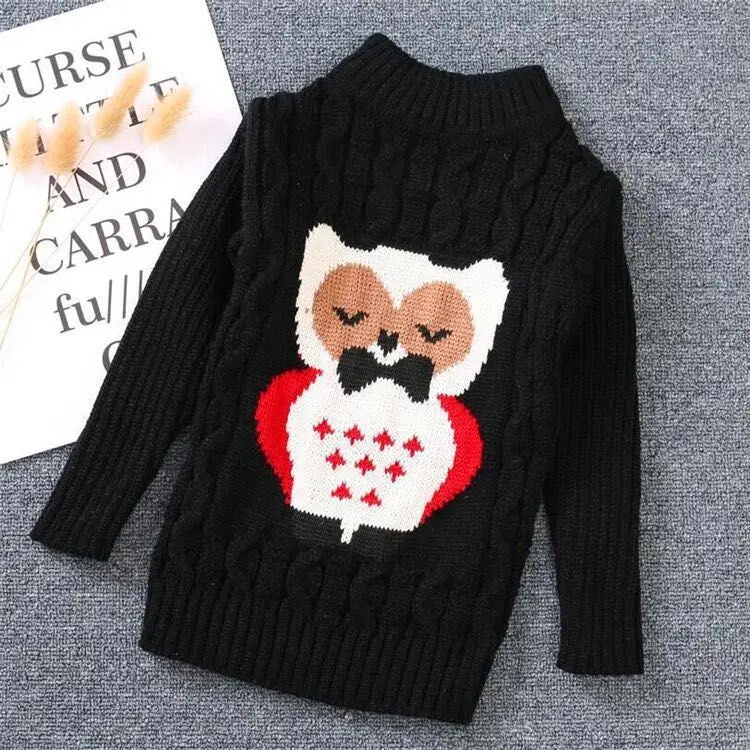 

2019 Autumn And Winter New Style Big Kid Children Pullover round Neck Fleece Lined Sweater Long Sleeve Korean-style Cartoon Bird