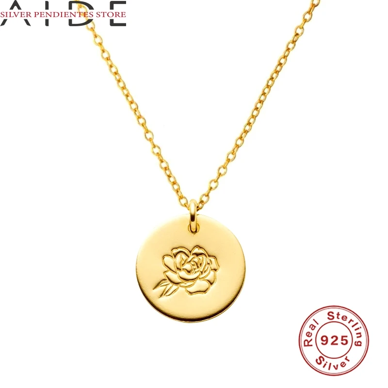 

AIDE 2020 New Pendant Necklace For Women 925 Sterling Silver Round Peony Flower Pattern Necklace Wholesale Naszyjnik