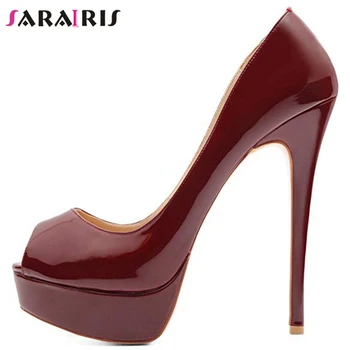

SARAIRIS Sexy Female Dress Peep Toe Sandals Genuine Leather Sandals Women Open Toe Slip On High Heels Party Shoes Woman