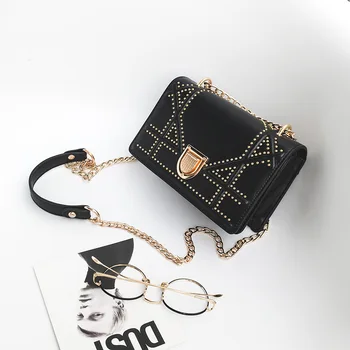 

Women's shoulder bag diagonal straddle bag 2020 new women's bag versatile rivet bag small square bag lock chain bag