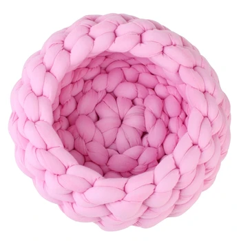 

Pet Dog Cat Hand-Woven Nest Handmade Knit Sleeping Bed Puppy Kitten Cave Basket Sleeping Bag Dogs Kennel Supplies Pink