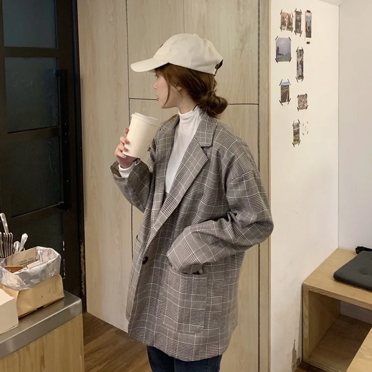 

2019 Autumn And Winter New Style Versatile Retro Loose Casual Plaid Suit Jacket