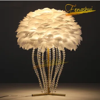 

Modern LED Feather Table Lamp Nordic Swan Feather Crystal Table Lamp Bedroom Bedside Table Lamp Living Indoor Decor Table Lamp