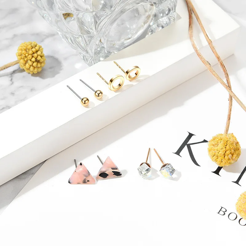 

NJ Rectangular Shaped Stud Earrings Set For Women 6 Pairs/Set Female Earring Set Wedding Party Jewelry Woman's Gift
