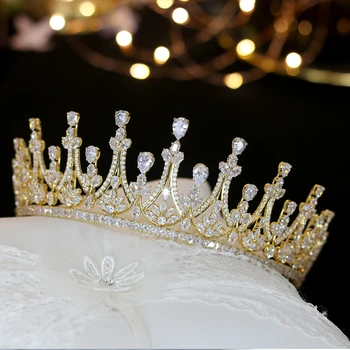 

Shining European Luxury Bride Gold Zircon Crystal Crown Wedding Marry Silver Elegant Princess Headband Crown Dress Accessory