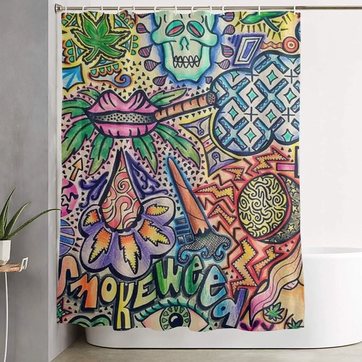 

Smoke Weed Vintage Art Durable Waterproof Fabric Bathroom Curtain