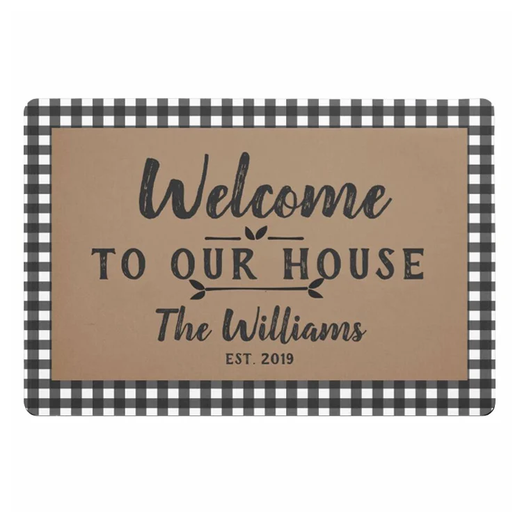 

Classic Buffalo Check Custom Welcome to Our House Doormat Rubber Rustic Personalised Name Floor Entry Door Mat Rug Carpet Chic