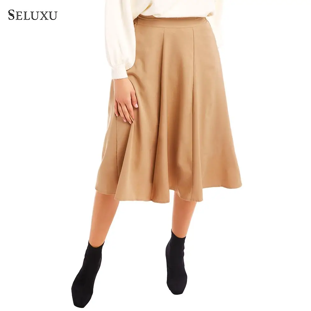 Seluxu осень зима Женская юбка faldas mujer moda jupe femme однотонная женская юбка Повседневная элегантная юбка с высокой талией