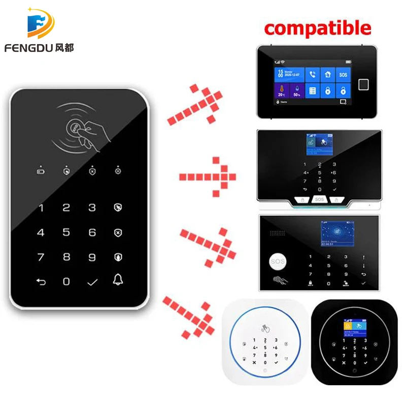 433mhz Wireless Touch Keyboard Arm And Disarm Rfid Card Password Keypad