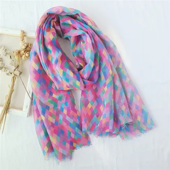 

2019 New Spring Summer Colorful Plaid Fringe Viscose Shawl Scarf Ladies Wrap Soft Headband Echarpe Foulard Muslim Hijab 180*90Cm