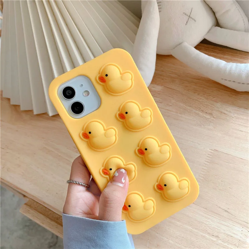 Agrotera Soft Silicone Case Cover for iPhone 7 8 Plus X XS XR 11 Pro Max SE 2020 12 Pop it Fidget Toys Rubber Yellow Duck