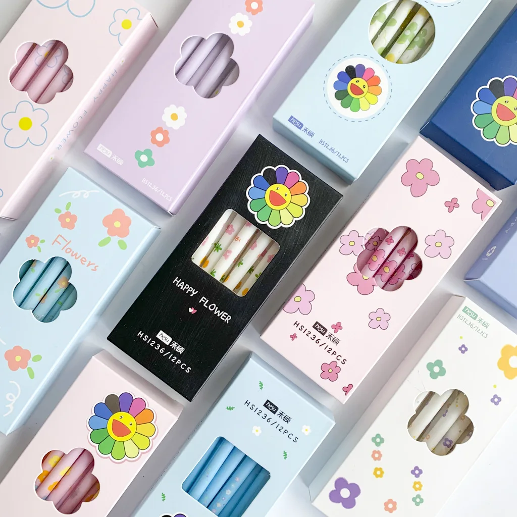 

4 pcs/lot Flower Colorful Black Ink Gel Ink Pen Promotional Gift Stationery School & Office Supply