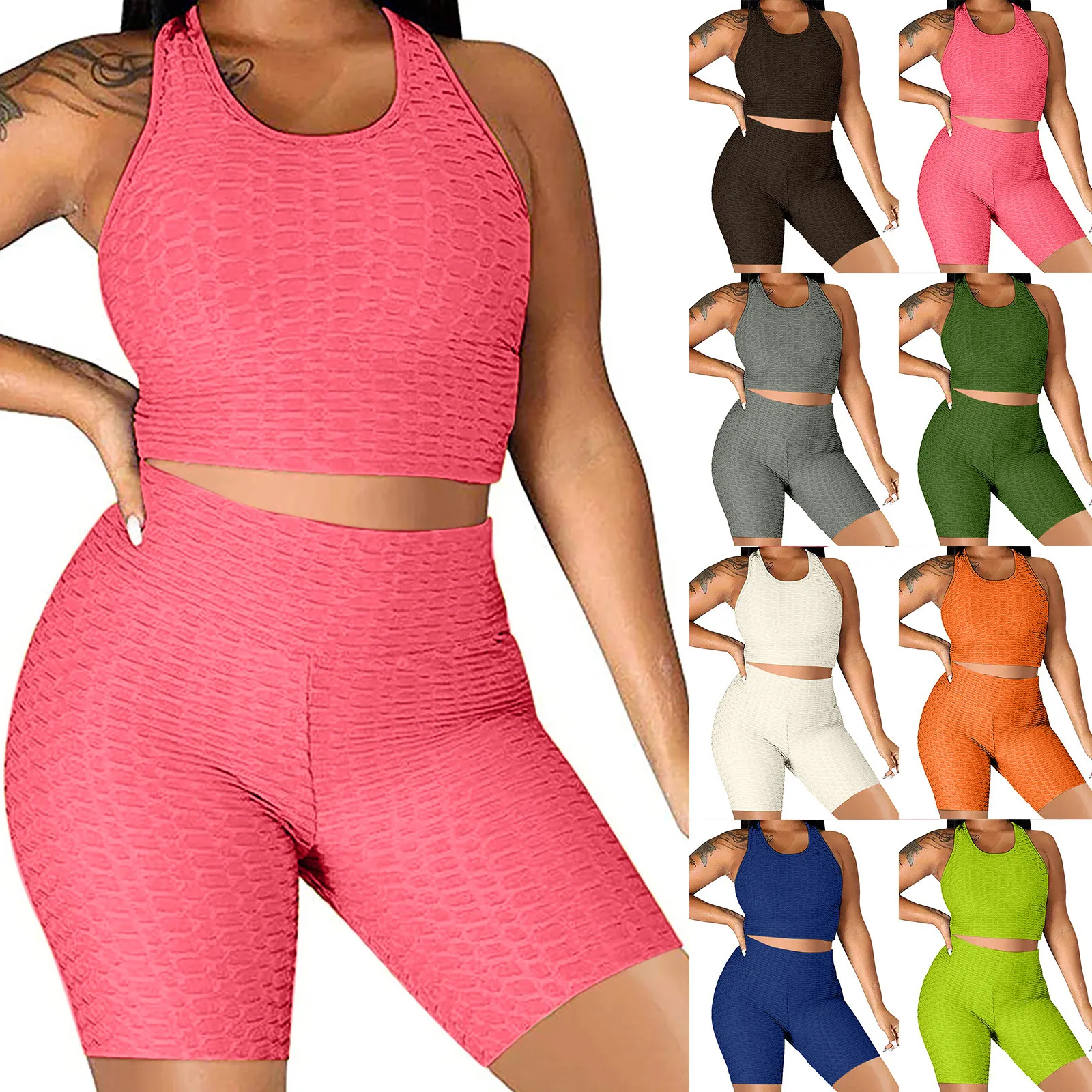 2PCS Seamless Women Yoga Set Workout Outfit Sportswear Gym Clothing Sleeveless Sport Leisure Crop Tops + Pants Set ropa mujer 1