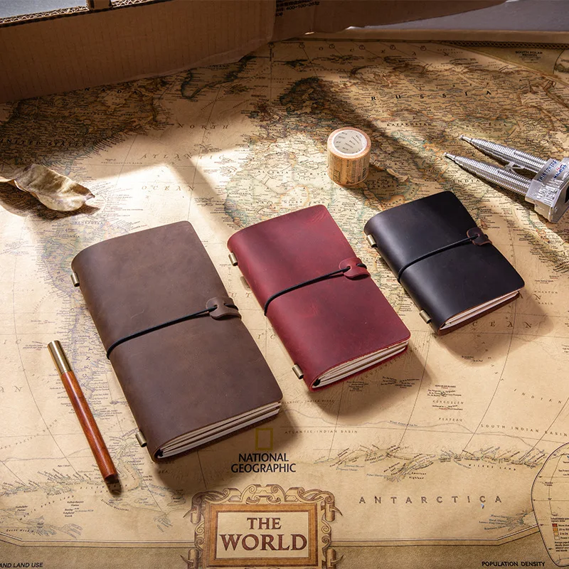 

Handmade Traveler Notebooks Crazy Horsehide Business sketchbook Diary Genuine Leather Notepad 3 size