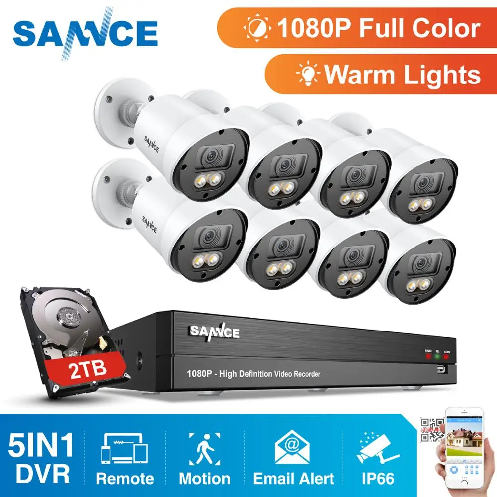 SANNCE 8CH 1080P полноцветная система видеонаблюдения ночного видения с 8 шт 1080P HD водонепроницаемые наружные камеры безопасности комплект