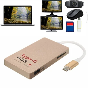 

Projector HDTV Data Transfer Home Office USB C Hub PD Charging Portable Card Reader 10Gbps HDMI 4K 30Hz Adapter 3.0 Ports