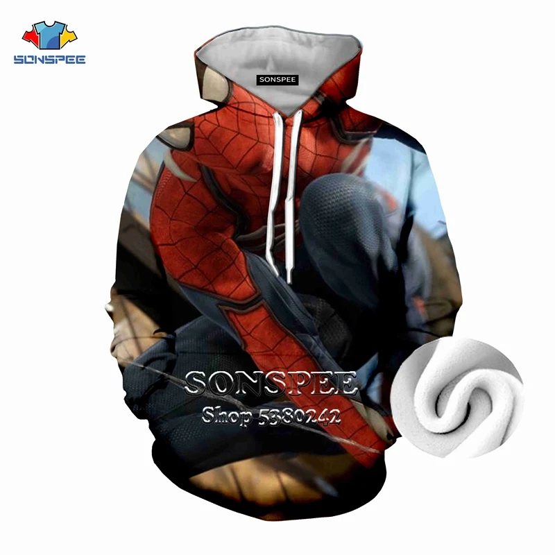 Для мужчин и женщин, SONSPEE, 3D принт, флис, плотная толстовка, фильм, Spider-man, повседневная, Harajuku, с капюшоном, пуловер, теплое пальто, верхняя одежда