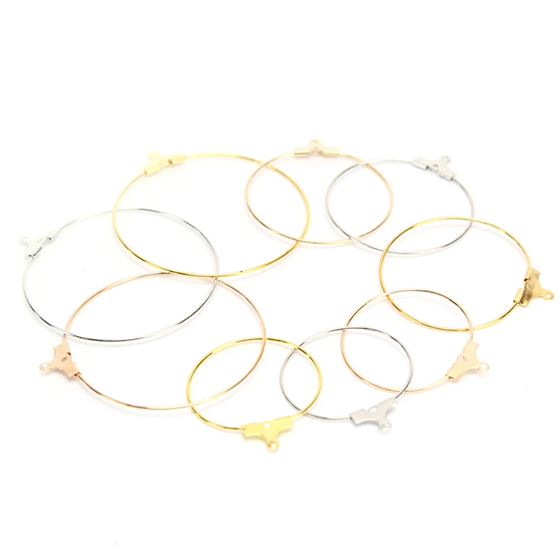 30pcs Classic Earrings Circle 25-40mm Big Round Hoops Fashion Iron Ear Wires Hooks For DIY Jewelry Making Findings Material