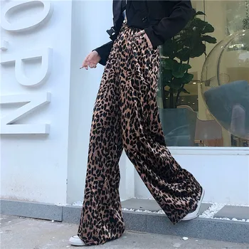 

2020 NEW harajuku style retro leopard high waist wide leg pants loose casual drape drag straight pants women tide HIP HOP