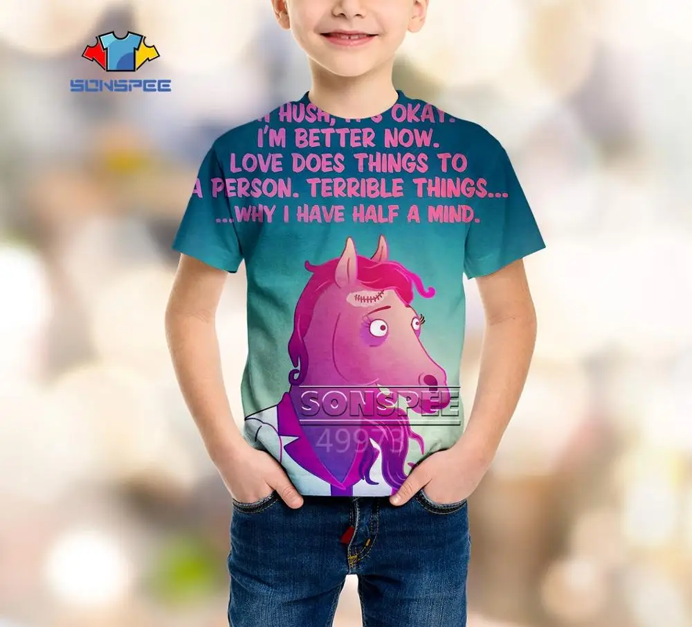 9 SONSPEE BoJack Horseman Harajuku boys girls teens Fashion T-shirt Casual Cartoon 3D Printed short sleeve top tees pullover A569 - Цвет: 9