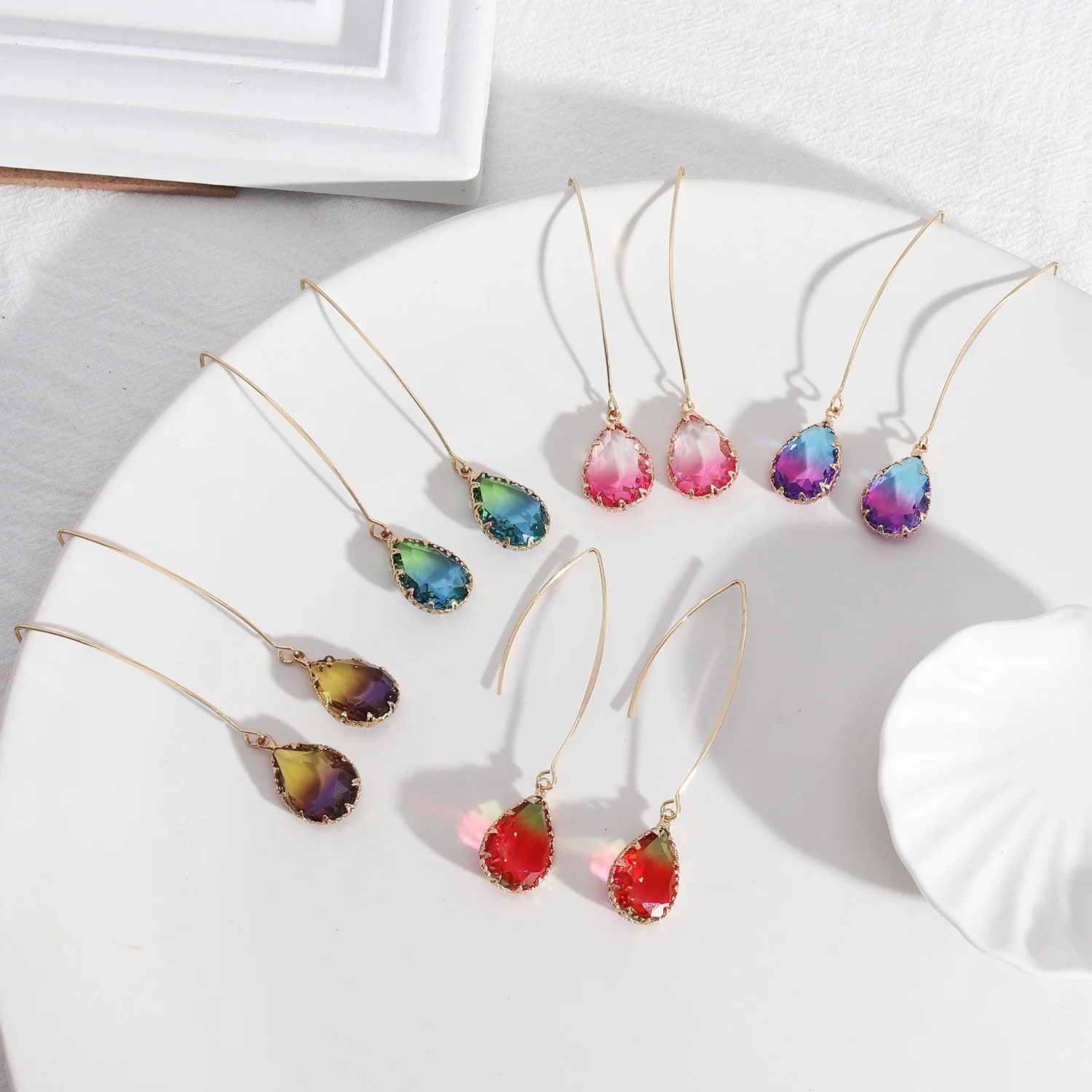 Pendientes de gota de agua para mujer, aretes coloridos facetados ...