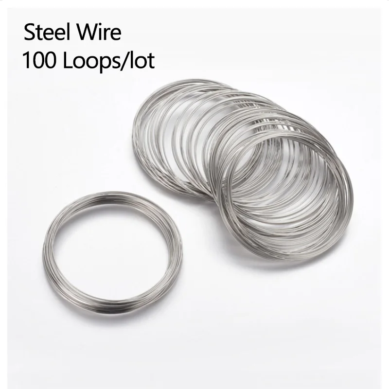 

100 Loops 55/60/115mm Metal Collar Memory Steel Bracelet Wire Loop For DIY Making Beading Bracelet Jewelry Findings Accessories