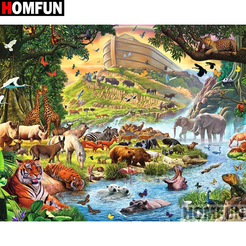 HOMFUN Full Diamond &quotAnimal family&quot DIY 5D Painting Cross Stitch Home Decor Picture Of Rhinestone Handmade A27304 | Дом и сад
