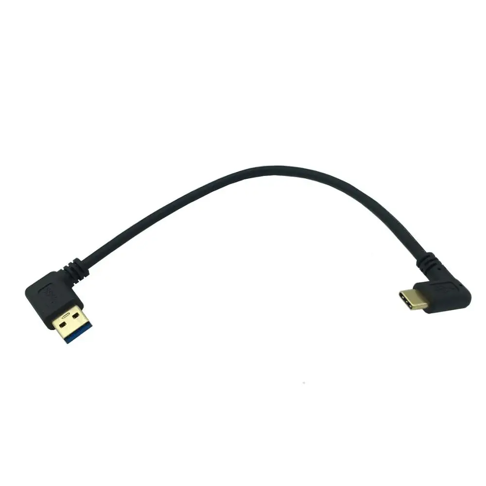 Позолоченный 90 градусов левый угол USB 3,0(тип-a) штекер USB3.1(тип-c) Мужской USB синхронизация данных и зарядный кабель Разъем(черный