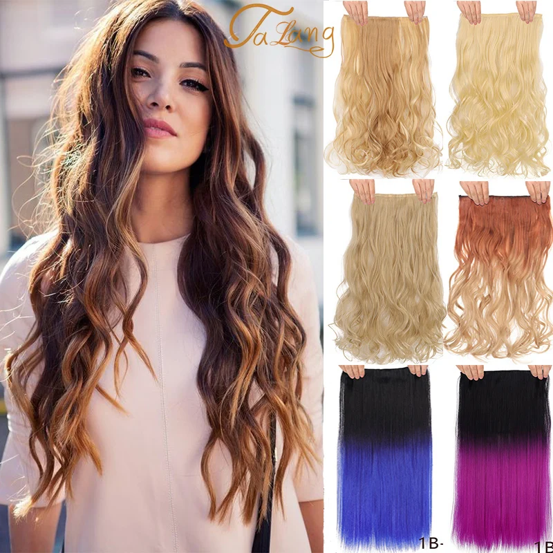 

TALANG 5 Clips High Tempreture Synthetic Natural Hair Straight Clip In Hair Extensions False Hair Black Hair Pieces for Women