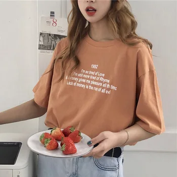 

Summer New T-shirts for Woman fashion Simple letters Print tee shirt Short Sleeve Round Neck casual cute Tops Slim basic T shirt