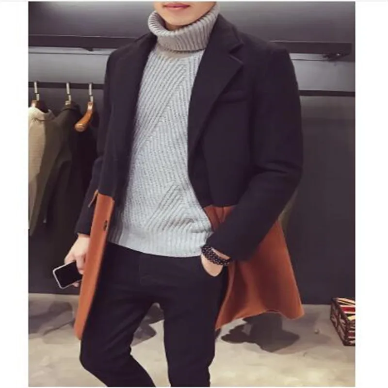 Лоскутное шерстяное пальто, Тренч средней длины, Мужское пальто Chaqueta Invierno Hombre, контрастный Тренч, Дизайнерская верхняя одежда, вечерние, Клубные