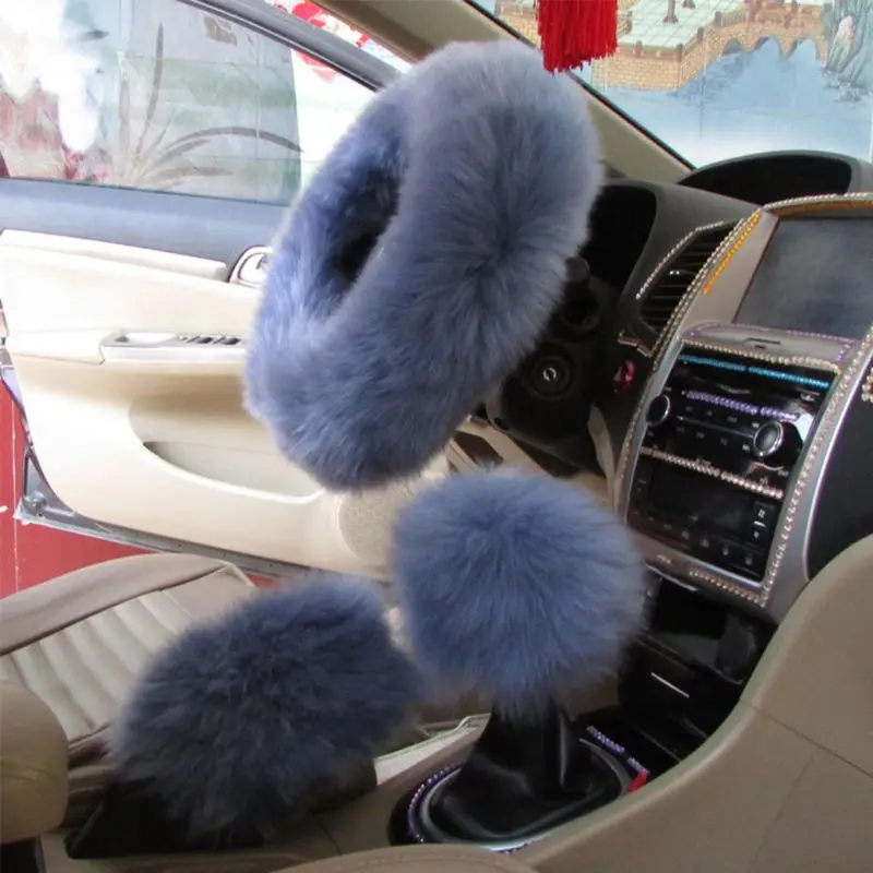 3 шт мех шерсть пушистый толстый чехол рулевого колеса автомобиля
