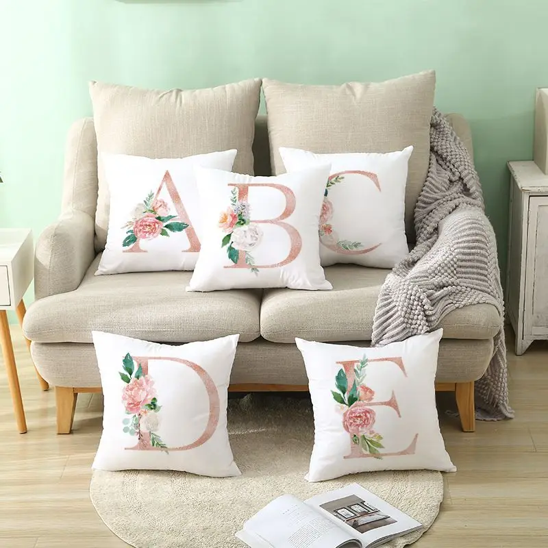 

1pc 26 Letters Flowers Valentine's Day Decorative Throw Case Cushion Cover Home Decor Giraffe Sofa Car Waist Llama Alpaca Party