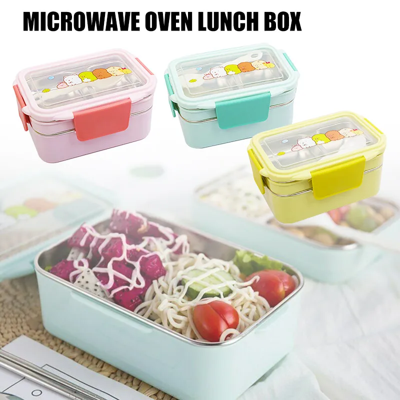 

Cartoon Microwave Lunch Box Stainless Steel Double Layer Bowl with Compartments Hogard