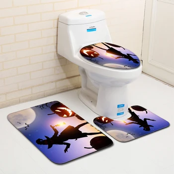 

Happy Halloween Shower Mats Witch Pumpkin Lantern Bathroom Decoration Mat Anti slip Memory Foam Toilet Seat Cover Bath Mat Set