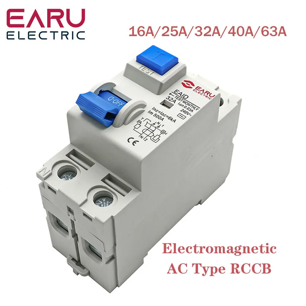 

2 шт. 16 А AC240 30 мА 100 мА Тип AC Электромагнитный RCCB 63 а автоматический выключатель остаточного тока RCBO защита от утечки воздуха