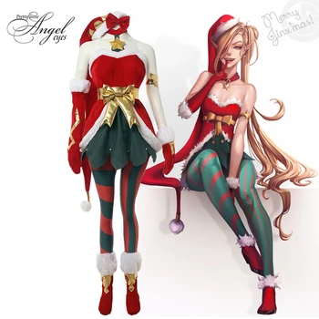 

Hot Game LOL Ice and Snow Festival Jinx Cosplay Christmas Costume Halloween Party Full Set