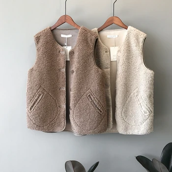 

Winter Snow Warm Wool Vest Women Thick Sleeveless Tops Lady Coat Tops Cardigan Vests