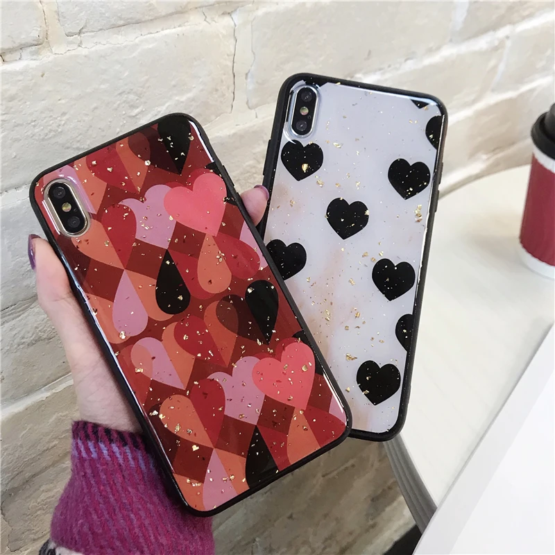 Роскошный чехол для iPhone 11 pro max Xr X Xs Сверкающие Золотые капли дождя Любовь Сердце