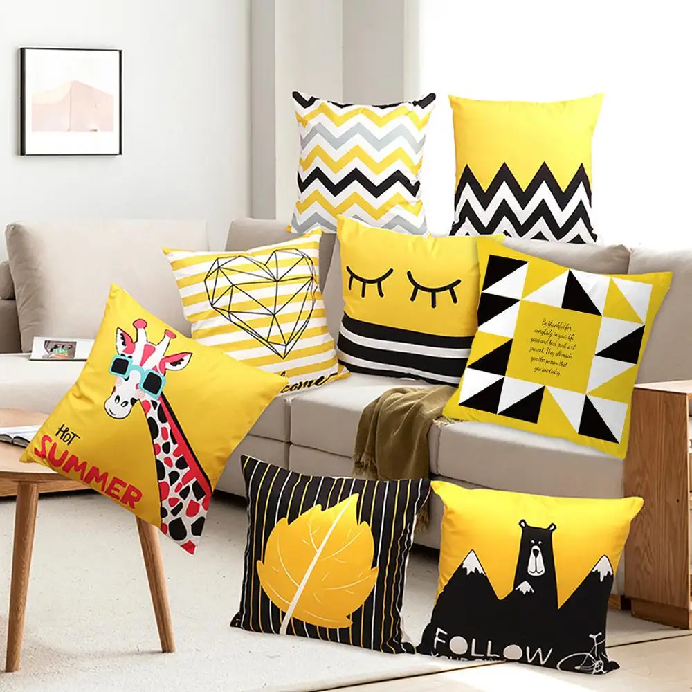 45x45cm Geometric Yellow Pillowcase Decorative Cushion For Sofa DIY Printed Pillow Chair Car Christmas Home Decoration | Дом и сад