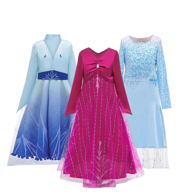 В году, новое платье принцессы для девочек Снежная королева Эльза 2 Косплей Рождество платье Elza вечерние платья с длинным рукавом от 4 до 10 лет