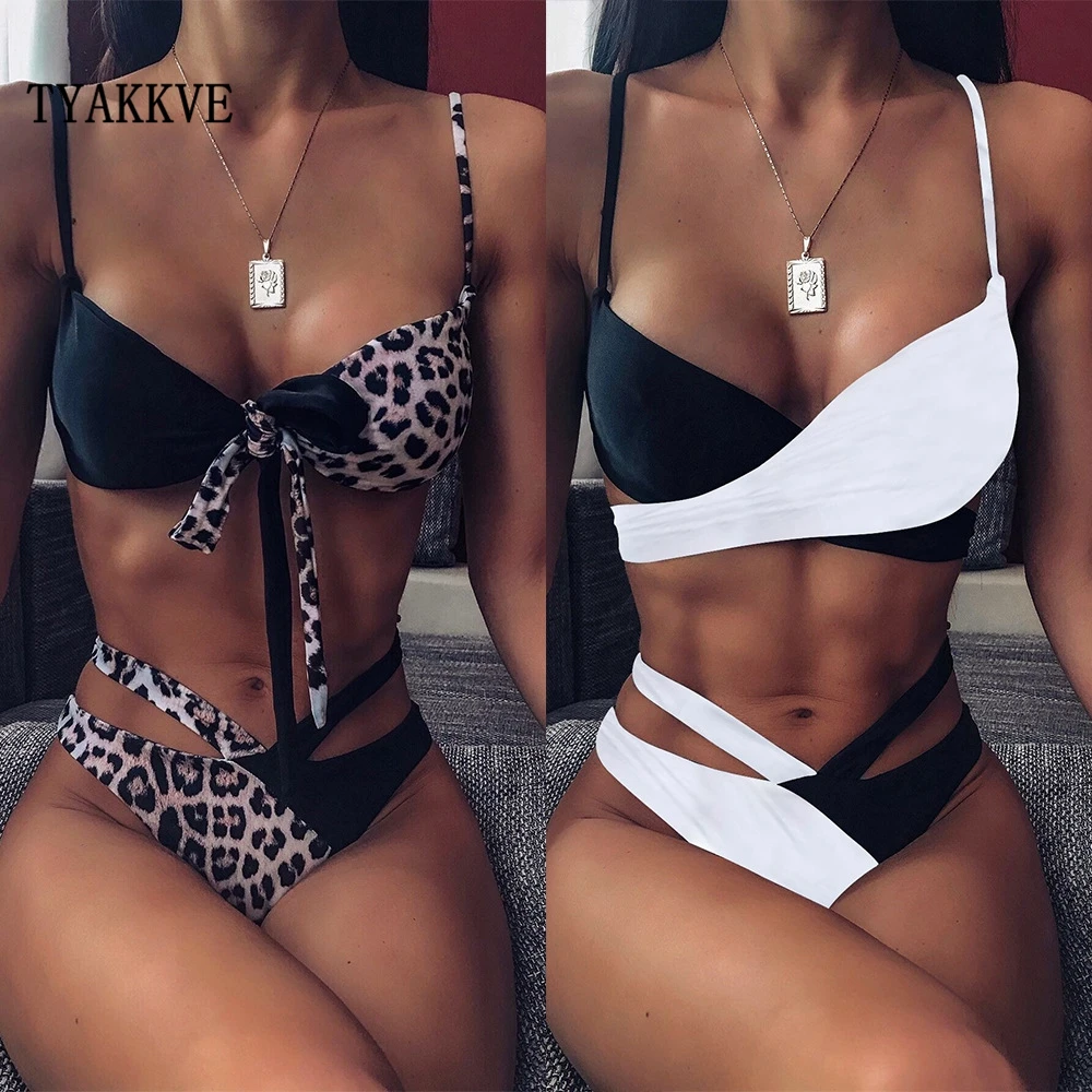 

TYAKKVE 2020 new Leopard print Brazilian High Thong Bodysuits Two piece Swimwear Women Sexy Swimsuit Female Sexy Tankini S-L