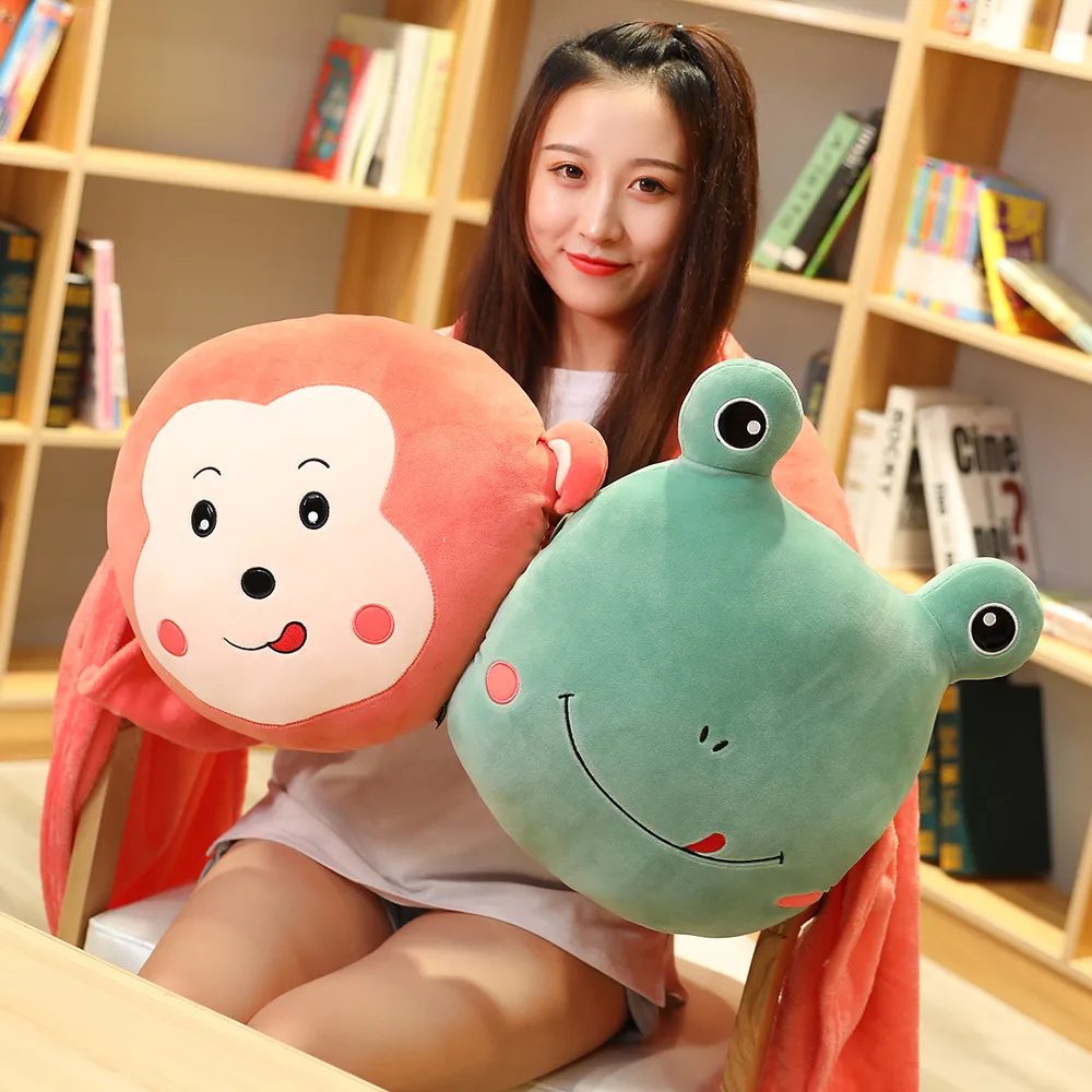 Прямая поставка, Peluches, животные, Лев, лягушка, кролик, обезьяна, ручная грелка, плюшевое животное, мягкая игрушка с одеялом, подушка, 3 в 1 наборе