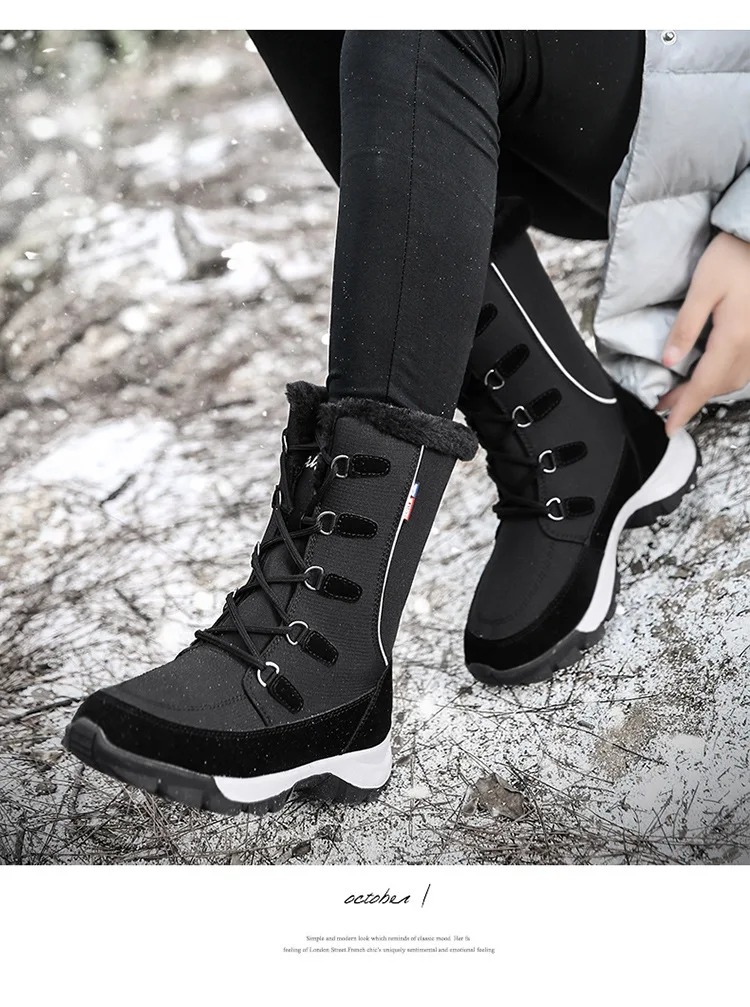 Зимние сапоги женская зимняя теплая обувь на шнуровке с плюшевой подкладкой ботинки до середины икры теплые уличные ботинки Водонепроницаемая нескользящая обувь повседневные ботинки
